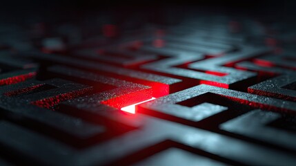 Intricate Maze Pattern with Red Light and Dark Surface Texture