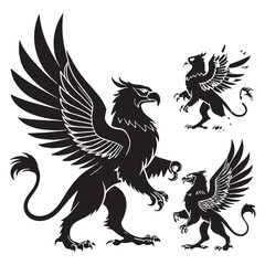 Obraz premium Black griffins Silhouette Vector, High Quality Illustration on White Background