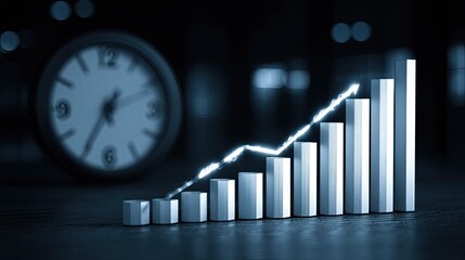 Rising Financial Chart with Clock in Background Representing Time Management