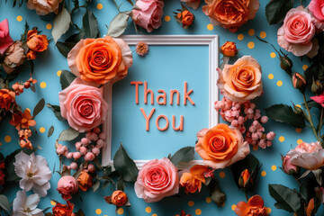 Decorative Thank You Design with Blooming Flowers and Pastel Tones