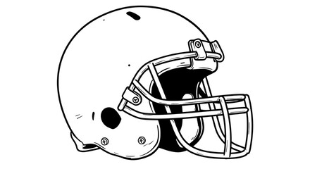 Bold black and white illustration of an American football helmet, protective gear
