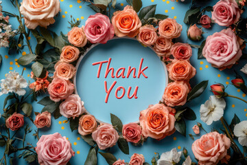 Decorative Thank You Design with Blooming Flowers and Pastel Tones