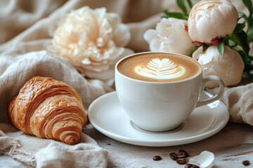High-End Breakfast Flatlay Featuring White Card and Coffee