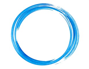 Blue watercolor ring on a white background, rough brush strokes. Artistic, minimalist design