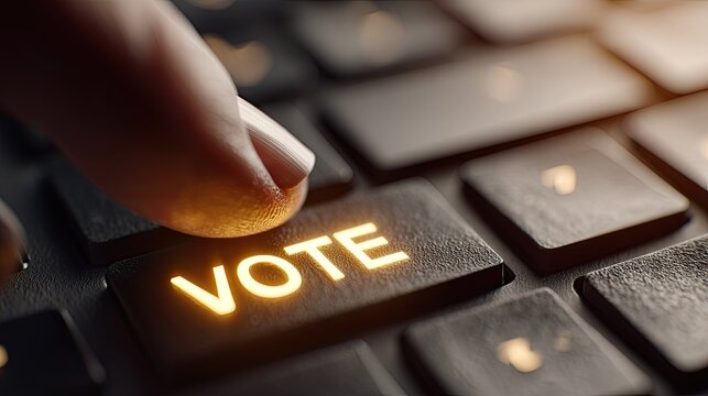 Close-Up of Finger Pressing Vote Key on Modern Computer Keyboard