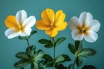 Soft Yellow and White Flowers with Green Leaves