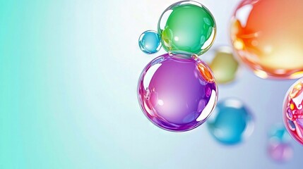 A collection of vibrant, translucent spheres in various colors and sizes float against a soft, gradient background.