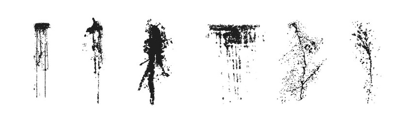 Abstract dripping ink splatter textures on white background. Grunge drips and distressed splashes...