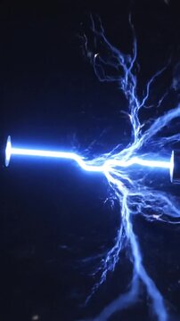 Abstract Digital Depiction Of High Voltage Electrical Discharge Blue Light Against Black Space With Particles