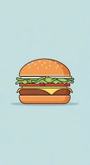 Delicious Cartoon Burger with Lettuce, Cheese, and Patty Illustration.