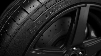 Close-up of Black Tire with Detailed Tread Pattern and Alloy Wheel