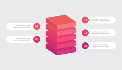 3D Layered Block Infographic Design with Five Steps