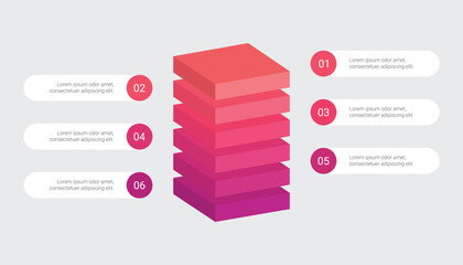 3D Layered Block Infographic Design with Six Steps