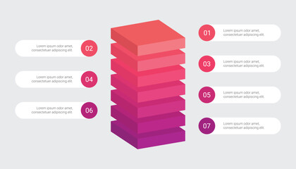 3D Layered Block Infographic Design with Seven Steps
