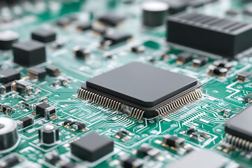 白背景に斜め角度で配置された電子基板の構成ディテール