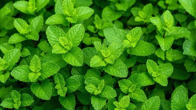 Vibrant Minty Garden: An image features a thriving patch of fresh mint plants, their lush green leaves showcasing nature's vibrant beauty and refreshing essence.