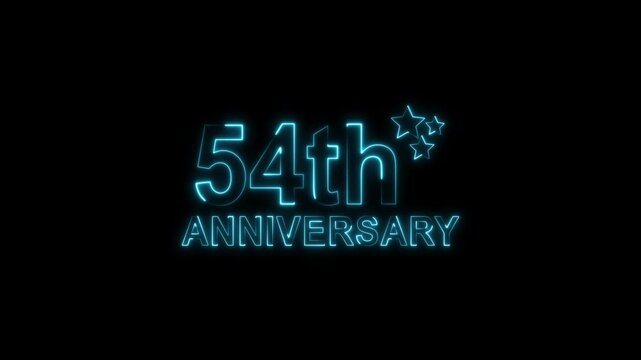 Celebrate 54th anniversary with glowing pink neon text and sparkling stars on a black backdrop, perfect for invitations, cards, and social media posts, evoking joy and milestone achievement