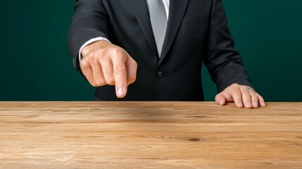 Person&rsquo;s hand, team conflict, emotional stress, Assertive Manager Pointing Across Table in Workplace Drama Scene with Copy Space, Leadership Pressure Concept