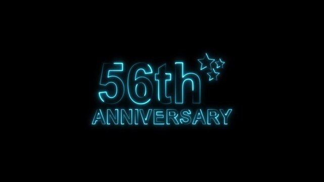 Celebrate 56th anniversary with glowing pink neon text and sparkling stars on a black backdrop, perfect for invitations, cards, and social media posts, evoking joy and milestone achievement
