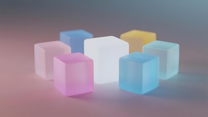Obraz premium Colorful translucent cubes arranged on a gradient surface with soft lighting