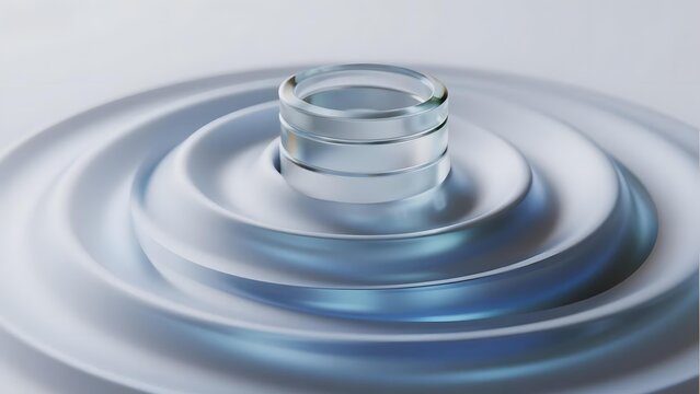 A glass cylinder resting on concentric ripples of water, creating a serene and symmetrical visual effect. - Powered by Adobe