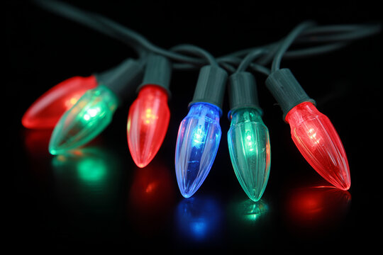 Christmas Lights on a Black Background Close Up