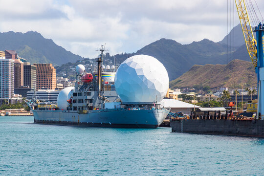 SS Pacific Tracker,  is a US Maritime Administration missile range instrumentation ship that monitors tests conducted by the Missile Defense Agency. In port in Honolulu, Hawaii on February 26, 2024