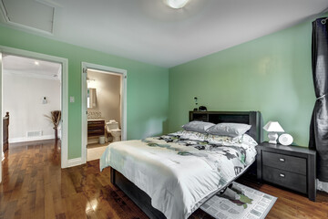 Exterior and interior of a modern Canad house with backyard, driveway, and complete living spaces. Includes living room, kitchen, bedrooms, bathrooms, hallways and basement