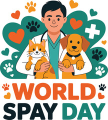 Obraz premium Veterinarian With Cat And Dog On World Spay Day
