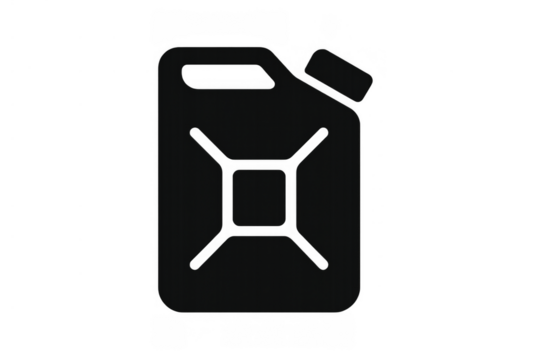 Jerrycan icon representing fuel and energy concepts, gas can silhouette for automotive and oil industries, transparent background