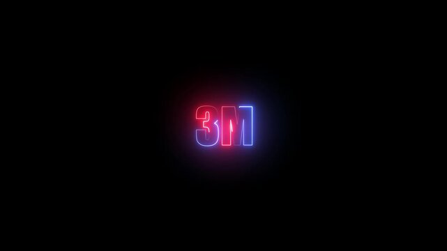 Neon Blue and Red 3M Text with Purple Glow on Black Background three million glowing