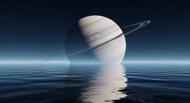 Saturns Reflection - A Celestial Body Mirrored in Tranquil Waters.