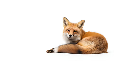 Obraz premium Elegant fox resting on white background, a captivating wildlife scene for your project
