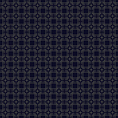 A seamless geometric pattern featuring dark navy and muted gray square motifs arranged in a structured, repeating grid. The elegant and modern design creates a sophisticated background