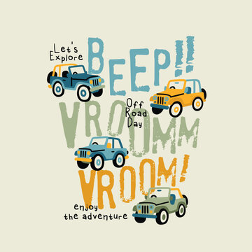 Beep Vroom Kids Car Doodle Illustration 