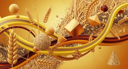 Abstract composition of golden wheat and grains, artistic food illustration.