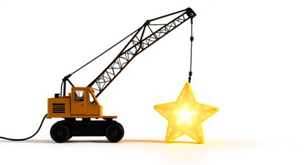 Yellow heavy lift port crane machinery isolated on a white background for construction industry work