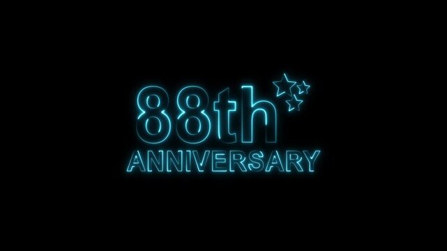 Celebrate 88th anniversary with glowing pink neon text and sparkling stars on a black backdrop, perfect for invitations, cards, and social media posts, evoking joy and milestone achievement