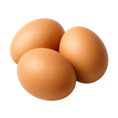 Three raw brown chicken eggs clustered isolated on transparent background PNG
