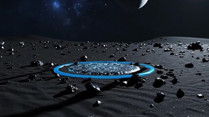 The enigmatic lunar pool reflecting the celestial sphere under a cosmic dance of moonlight, an artistic depiction of space exploration, cosmic wonder