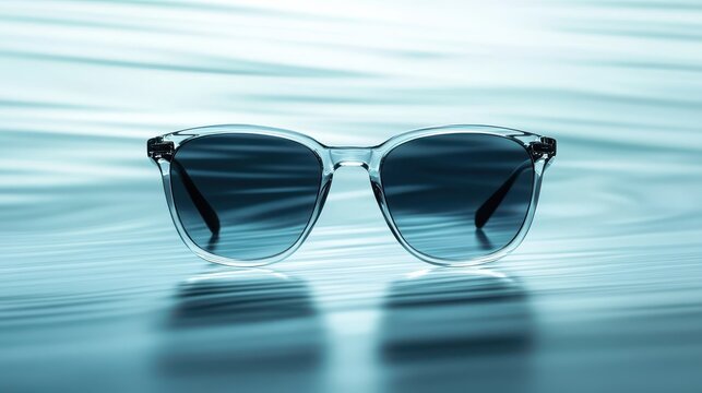sunglasses with a minimalist design, placed in the center of a blur background