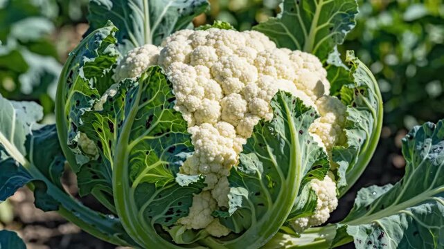 Fresh Cauliflower Head in Garden