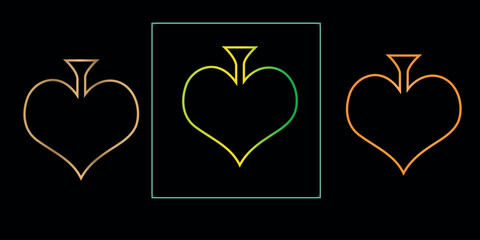 Three spade symbols glow with neon colors against a, creating a modern and vibrant design