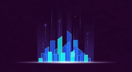 Futuristic Cityscape with Neon Lights and Geometric Buildings.