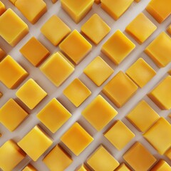 Colorful Arrangement of Square Yellow Blocks on a Clean White Surface in a Geometric Pattern