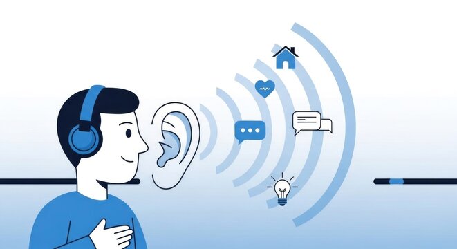 Person Listening with Headphones and Receiving Information.