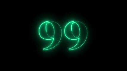 glowing neon text  light blue 99 number countdown icon animation,abstract neon text 99 number countdown icon animation on black background,neon numbers, Bright neon glowing number 99