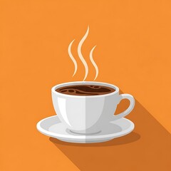 Fototapeta premium Steaming Cup of Coffee on a Saucer with Orange Background.