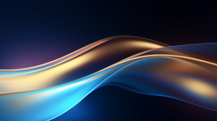 Abstract fluid waves with golden and blue gradients on a dark background. Modern elegant graphic design for technology, business, or luxury concepts.