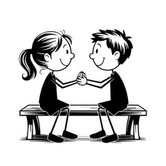 “Cute Cartoon Kids Sitting on a Bench”